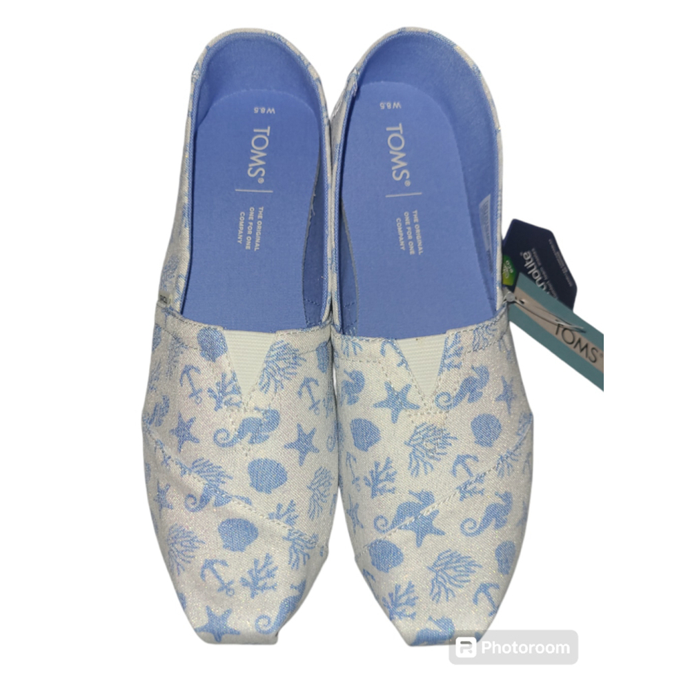 Women's TOMS Sea Graphic Alpargata Shoes Size 8.5 White Blue - Picture 3 of 6